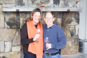 Enjoying a glass of wine by the outside fireplace at Barren Ridge Vineyard on our 'Black Friday' date!