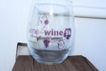 Our stemless wine glass with the imprinted race logo.