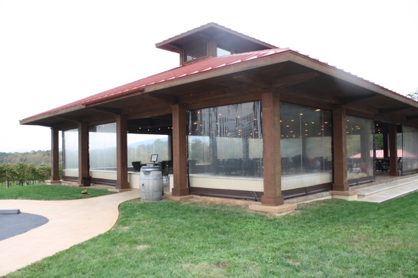 The covered seating area is a great addition to the grounds at Afton Mountain