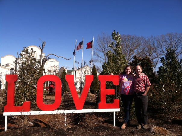 The Loveworks sign onsite at Morias.  It is what drew Minnie to this vineyard, and it did not disappoint!
